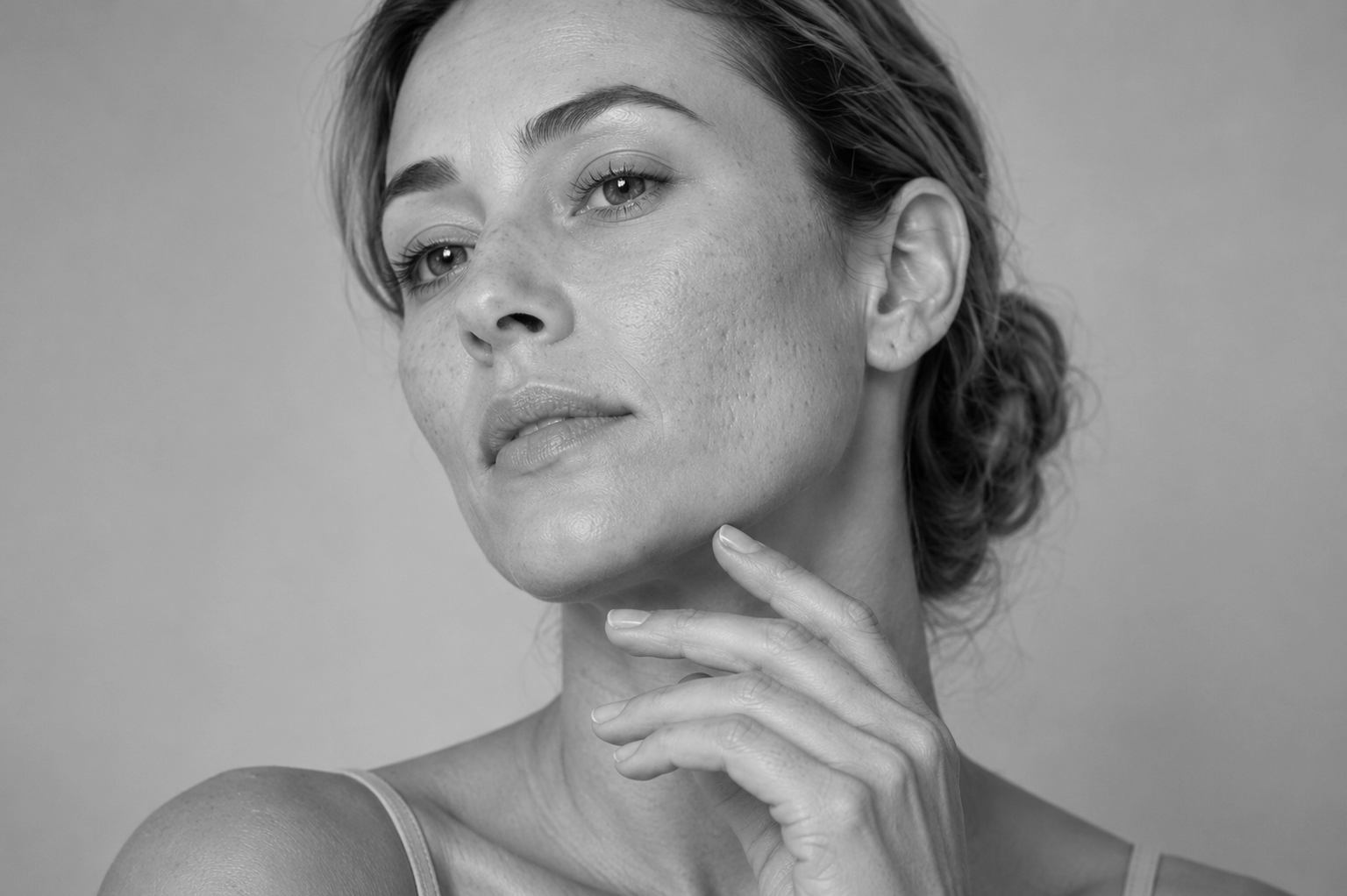 Woman touching her neck and jawline