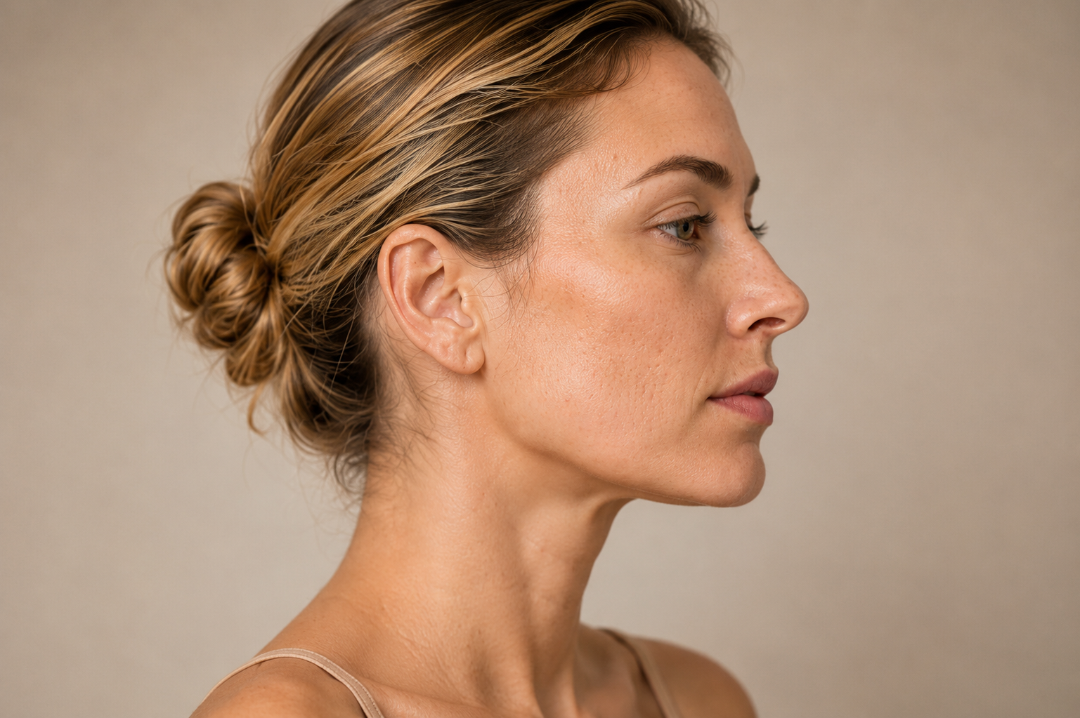 Side profile showing the jawline