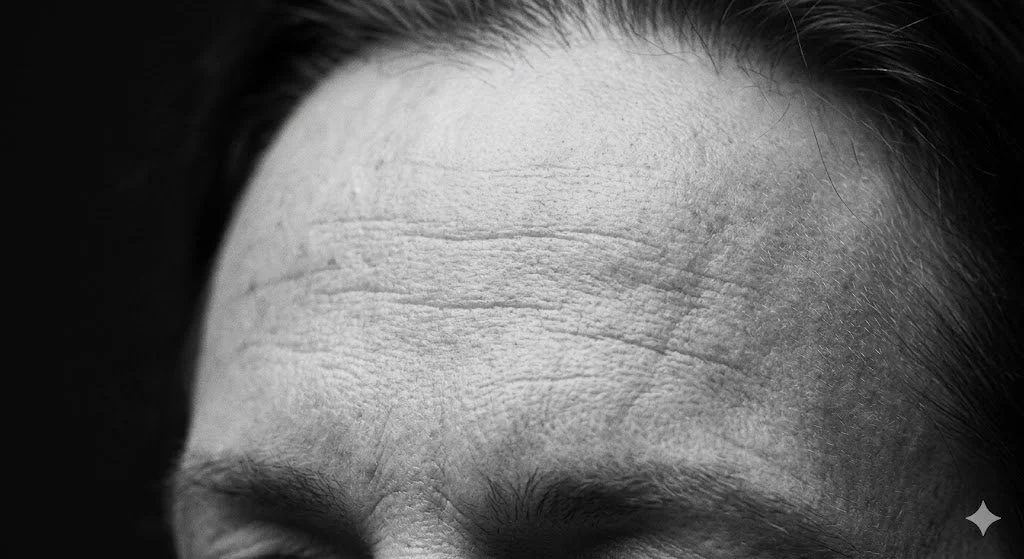 Close-up of forehead showing visible lines