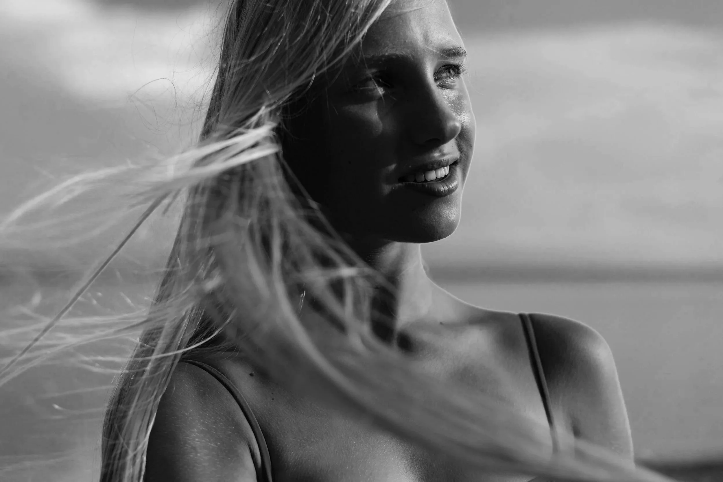 Woman with mature skin in profile