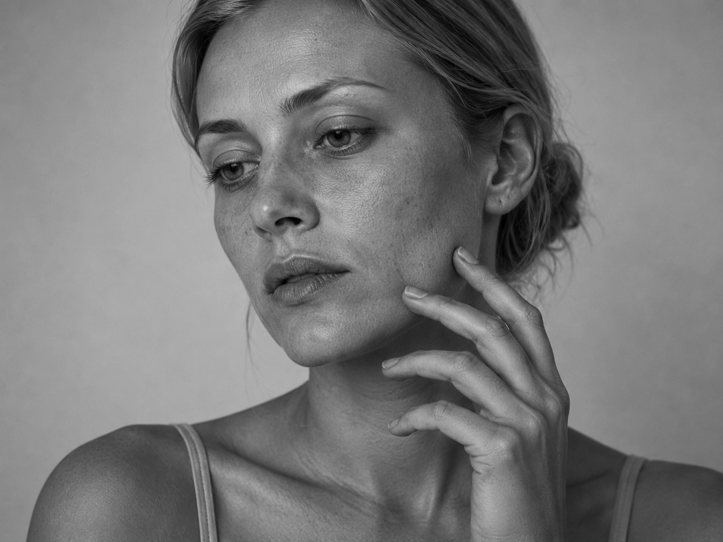 Woman touching her jaw and neck