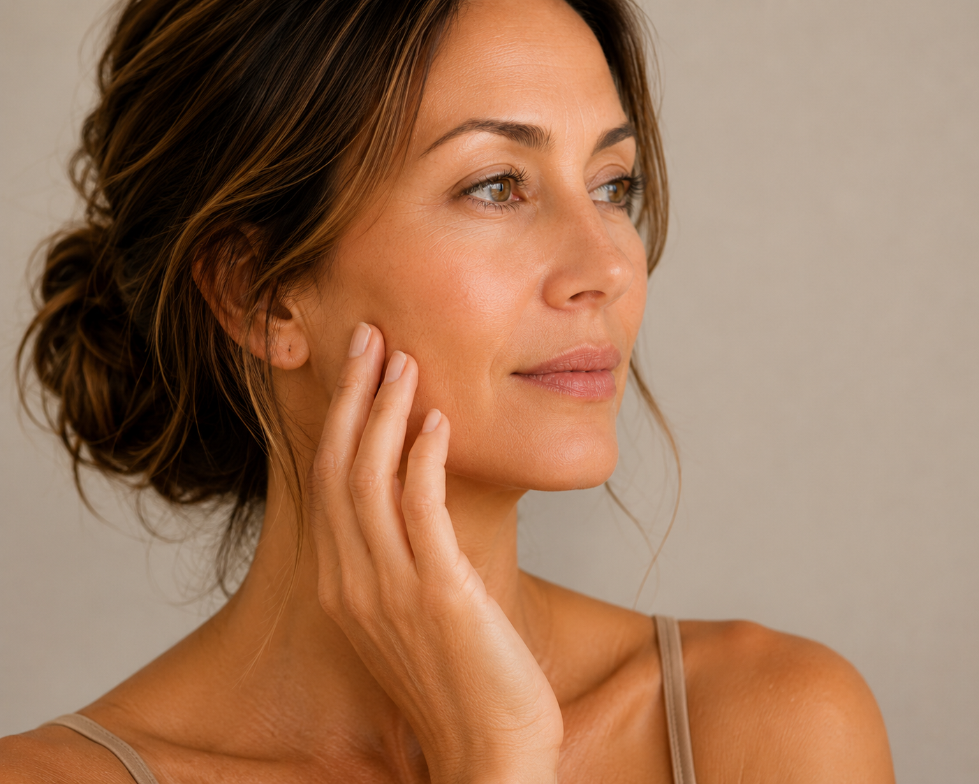 Woman touching her cheek and jawline
