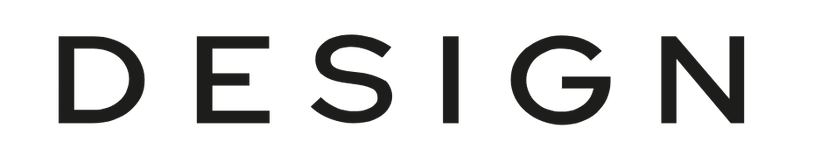 Der Schriftzug 'DESIGN' in schwarzen Buchstaben auf weißem Hintergrund.