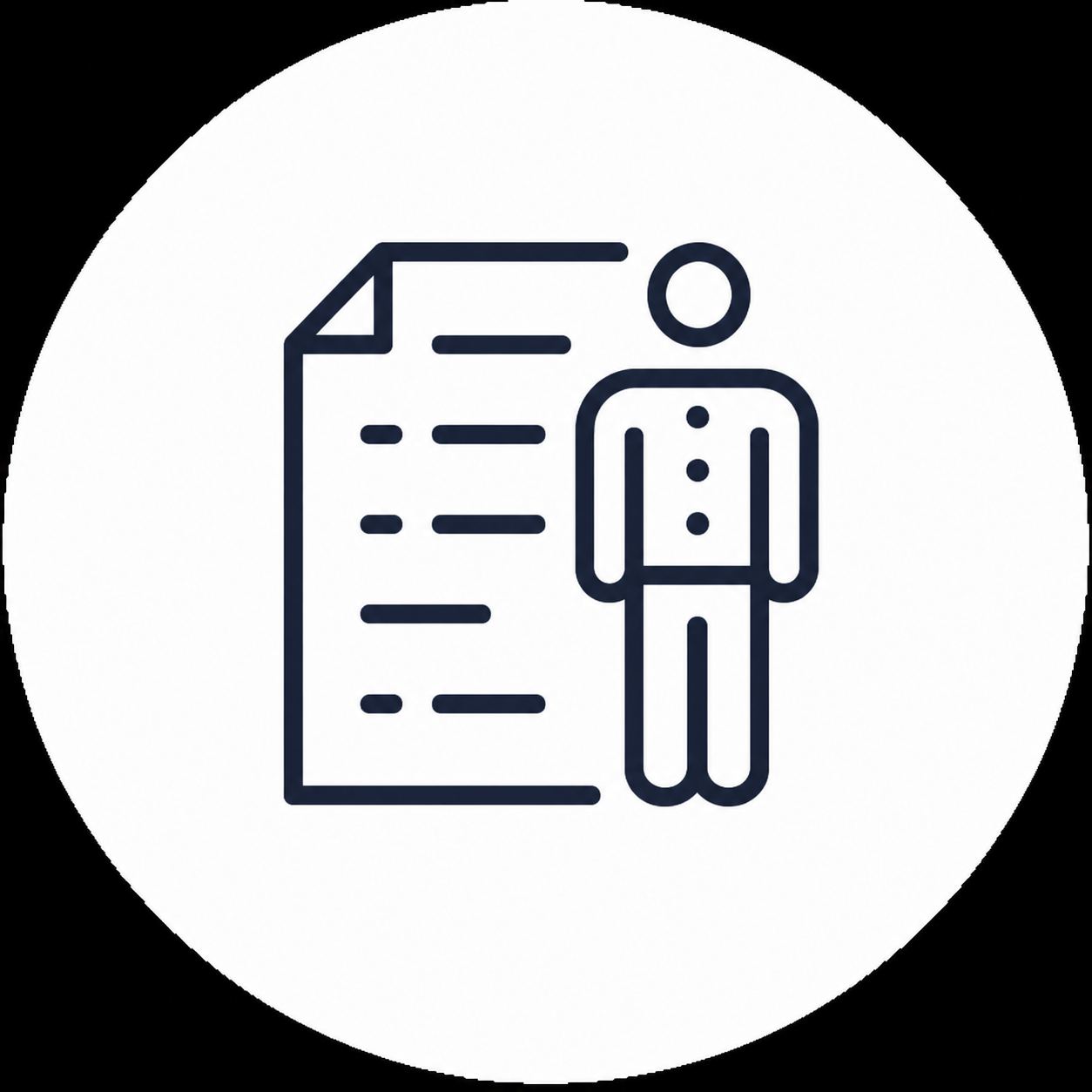 Icon of a person with a document or list beside them, represented by lines and a folded corner.