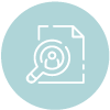 Magnifying glass over a document or paper, symbolizing search or investigation.