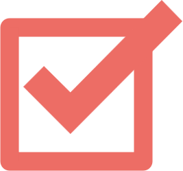 A pink checkmark inside a pink square outline