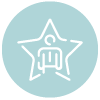 Star with a chef's hat icon on a light blue circular background