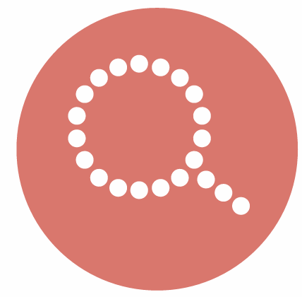 Magnifying glass icon over a pink circular background.