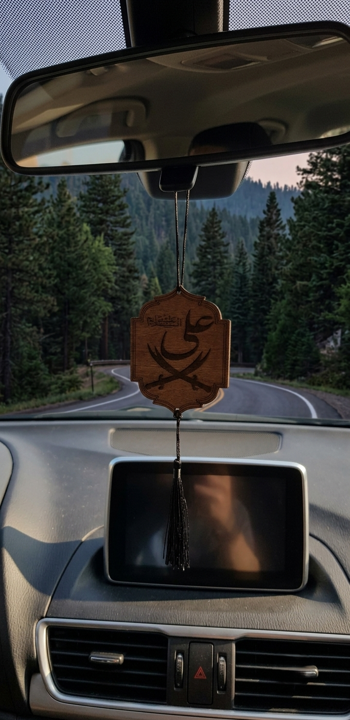 Mola ALI, Elegant Wooden Calligraphy Hanging Decoration