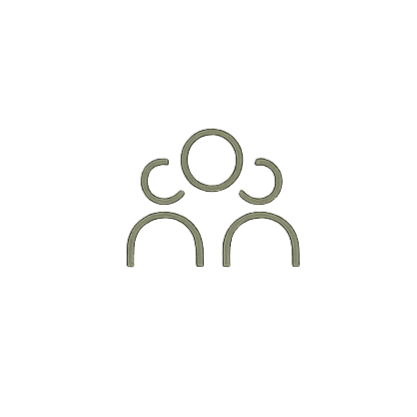A simple line drawing of three people standing side by side.