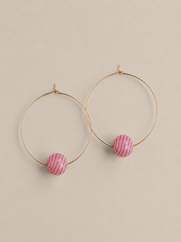 Pink Glass Bauble Hoops - Gold