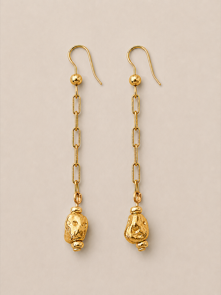 Gold Nugget Long Earrings