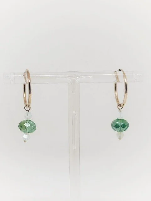 Green Crystal Small Hoops - Gold