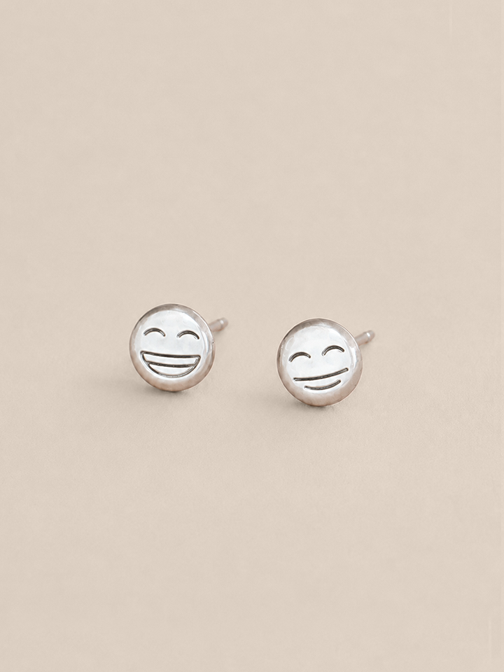 Smiley Emoji Studs - Silver