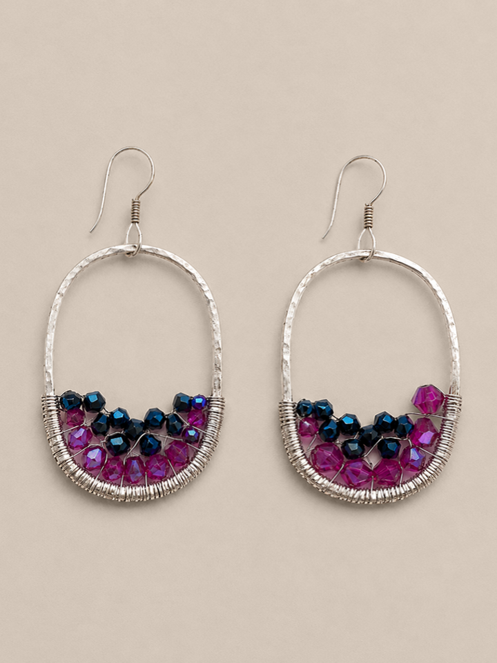 Pink and Blue Crystal Drops - Silver