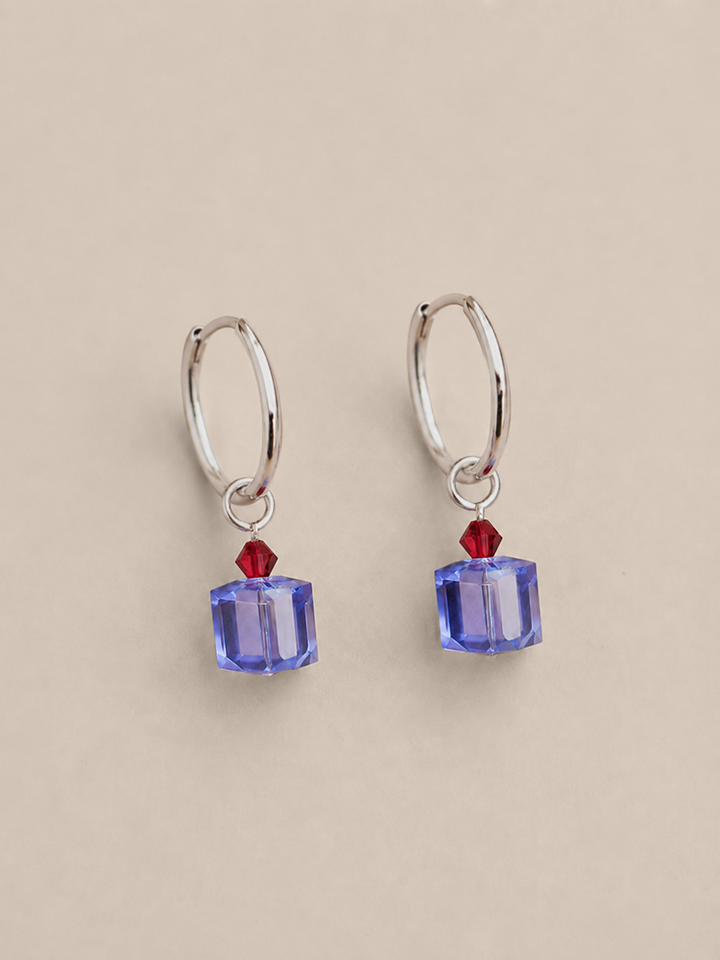 Blue Crystal Cube Hoops