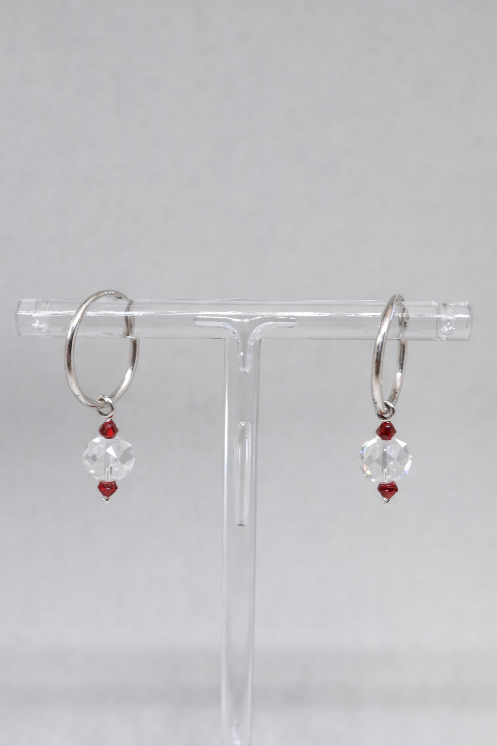 Crystals with Red Accents- Silver Hoops