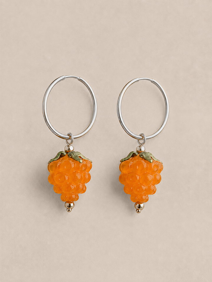 Orange Glass Raspberry Hoops - Silver