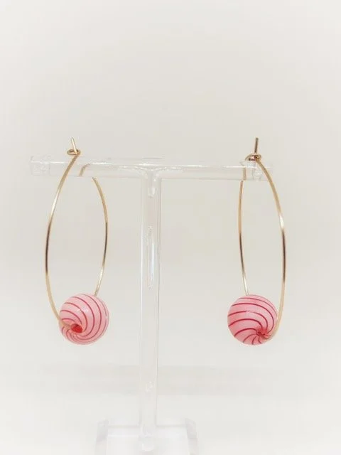 Pink Glass Bauble Hoops - Gold