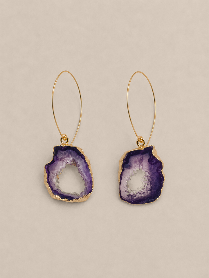 Pink Agate Druzy Earrings - Gold