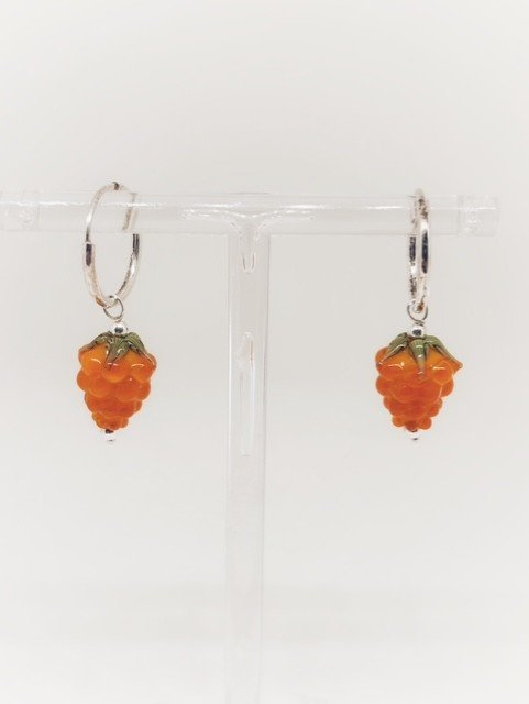 Orange Glass Raspberry Hoops - Silver