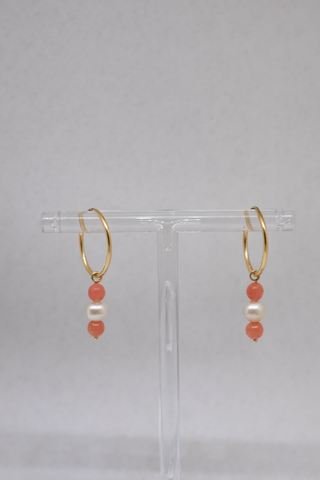 Coral and Pearl - Gold Hoops
