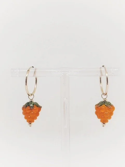 Orange Glass Raspberry Hoops - Gold