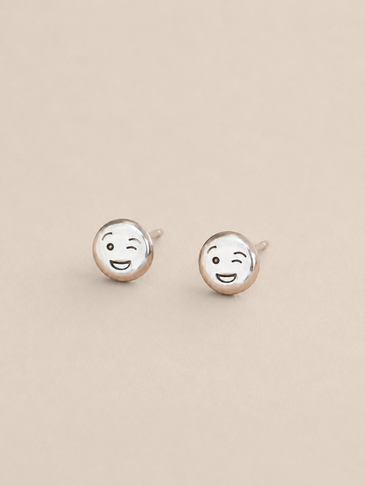 Winky Emoji Stud - Silver