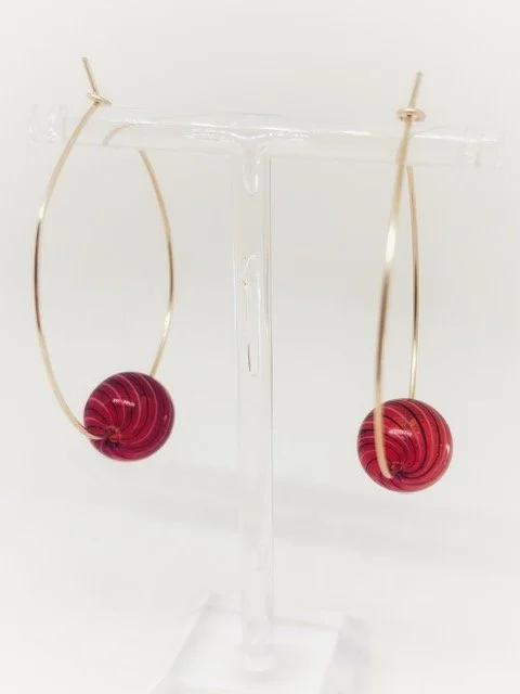 Red Glass Bauble Hoops - Gold