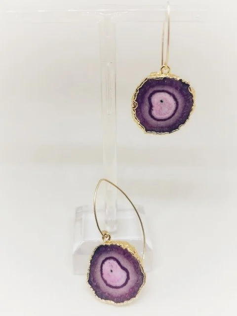 Solid Pink Druzy Agate Earrings - Gold