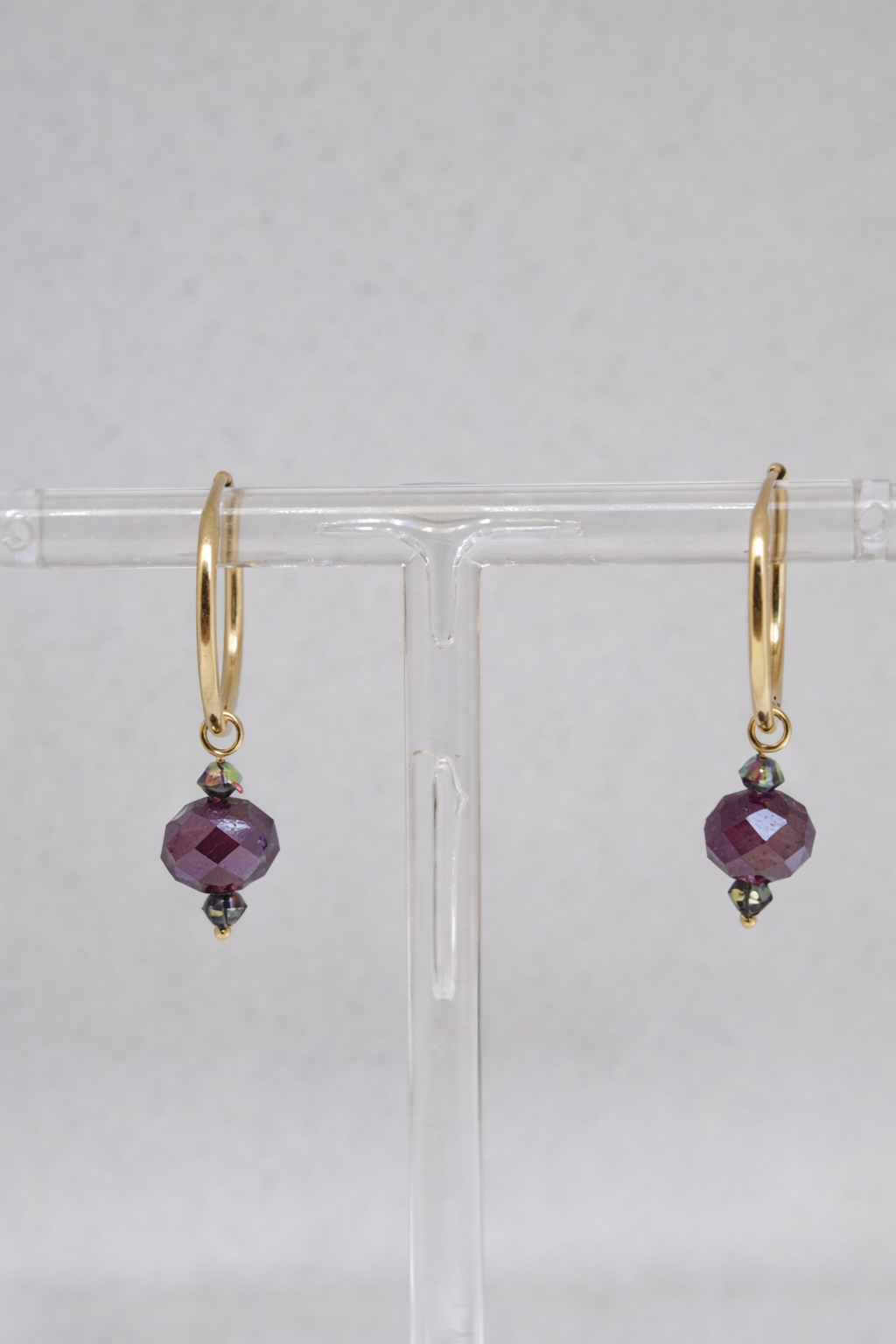Dark Red Crystal - Gold Hoops