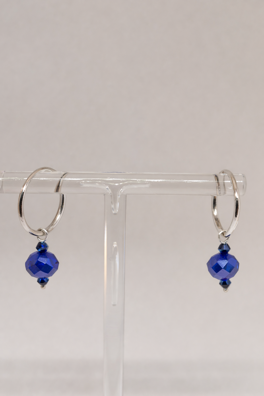 Blue Crystal Mini Silver Hoops