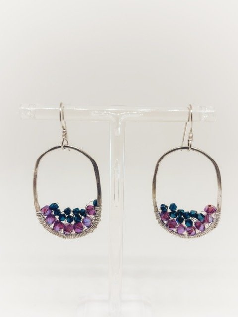 Pink and Blue Crystal Drops - Silver