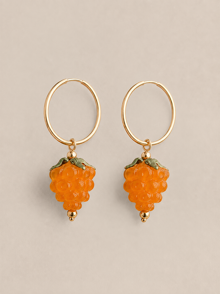 Orange Glass Raspberry Hoops - Gold