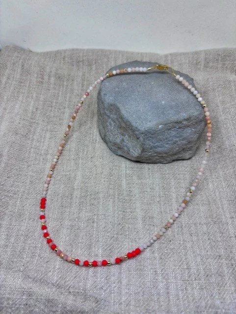 Pink Opal and Red Coral Necklace