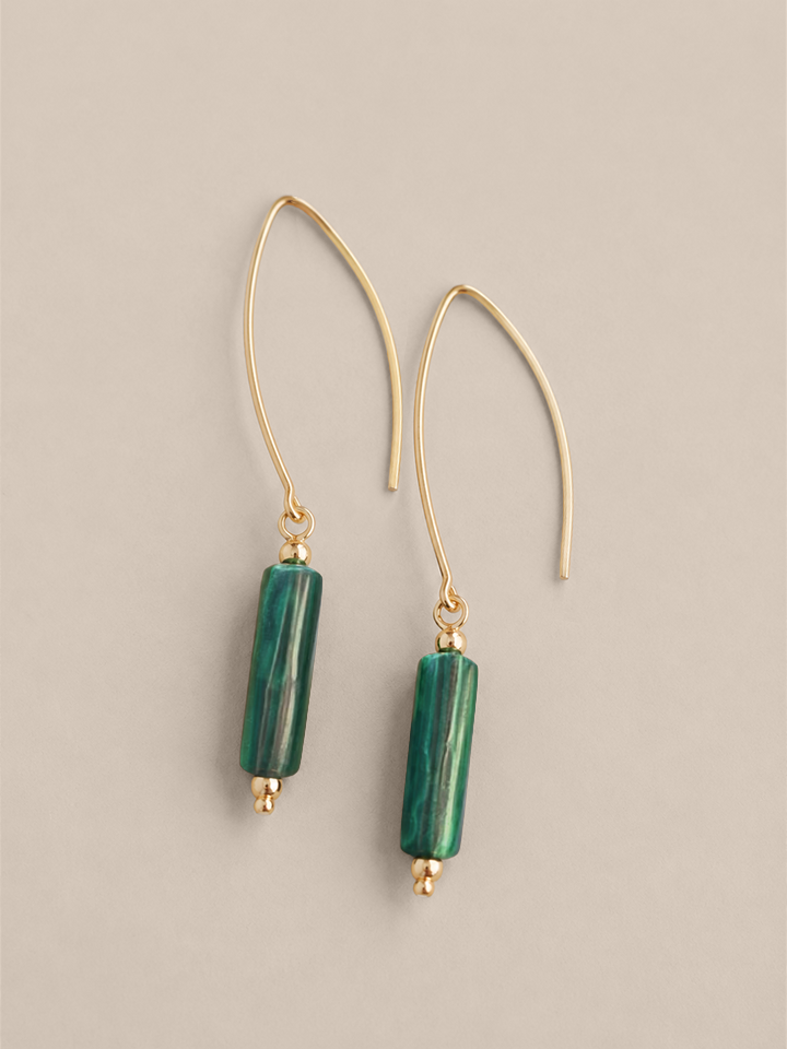 Malachite Hook Earrings - Gold