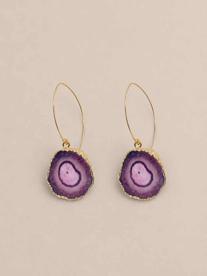 Solid Pink Druzy Agate Earrings - Gold