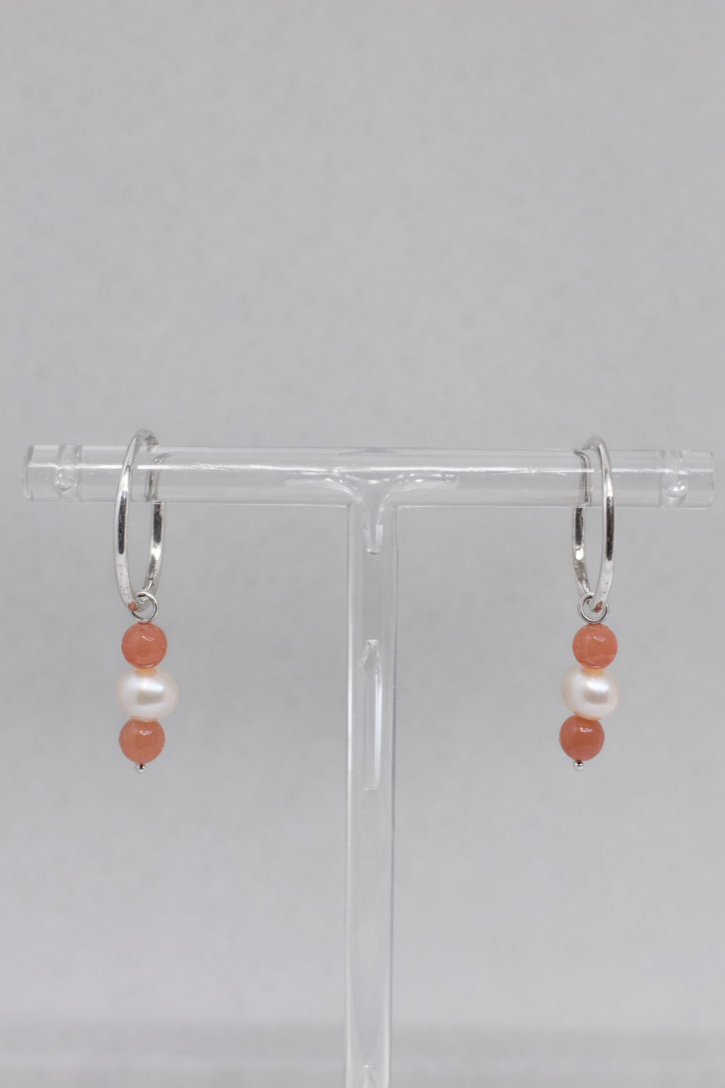 Coral and Pearl - Silver Hoops