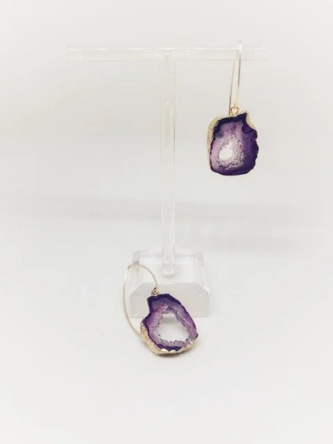 Pink Agate Druzy Earrings - Gold