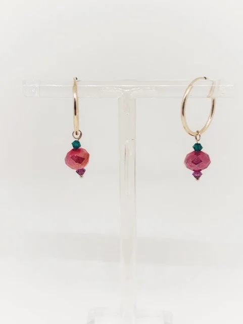 Ruby Crystals Hoops - Gold