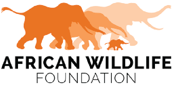 Silhouettes of various African wildlife, including an elephant, lion, rhinoceros, and a small antelope, with the text 'African Wildlife Foundation' underneath.