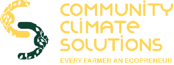 Logo with the text 'Community Climate Solutions' and the tagline 'Every Farmer an Ecopreneur' on a black background.