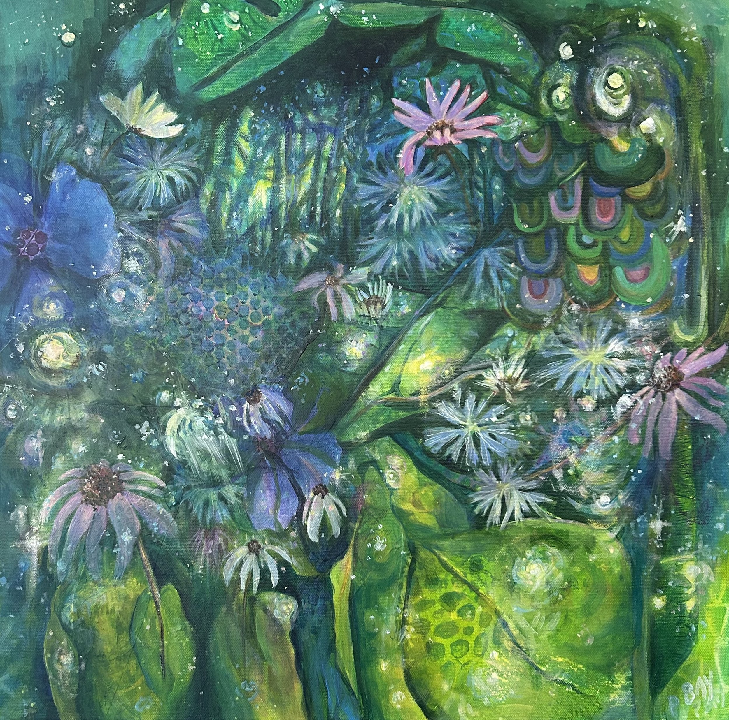 "Fireflies Dance the Jitterbug"  20x16"  Mixed Media