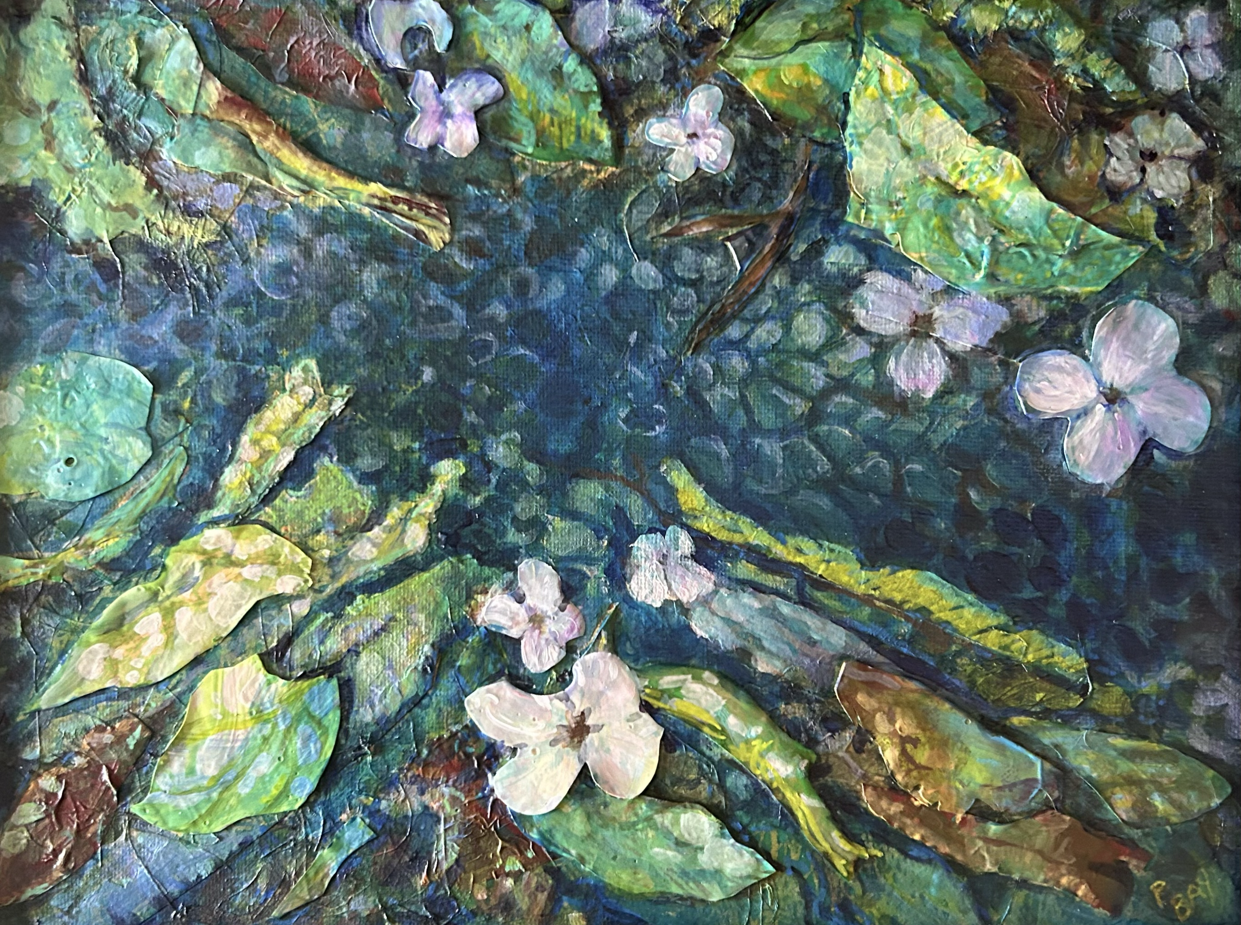 "Dogwood River"  9x12"  Mixed Media