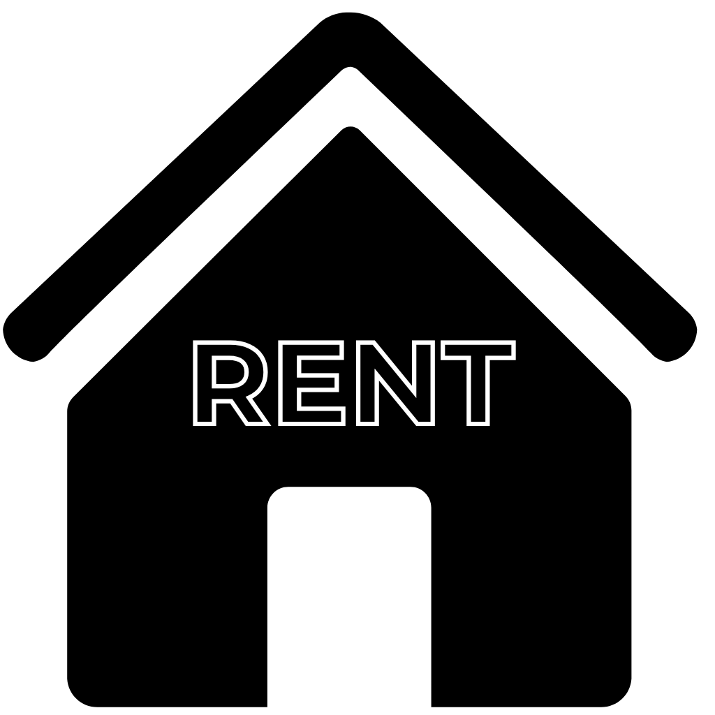 Icon of a house with the word 'RENT' on it, representing a rental property.