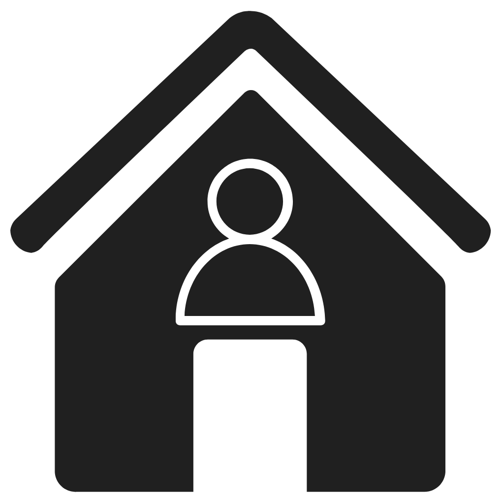 Icon of a person inside a house or home.