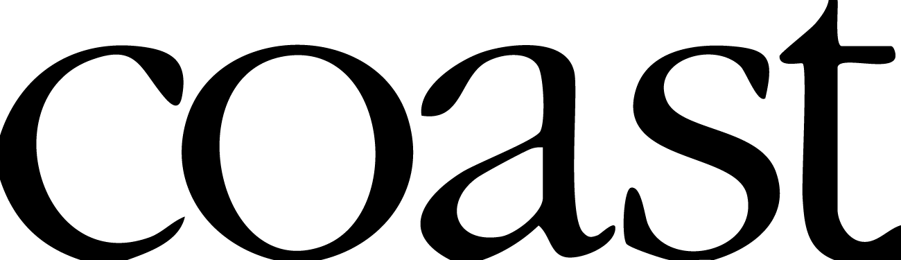 Large black text spelling 'coast' on a white background.
