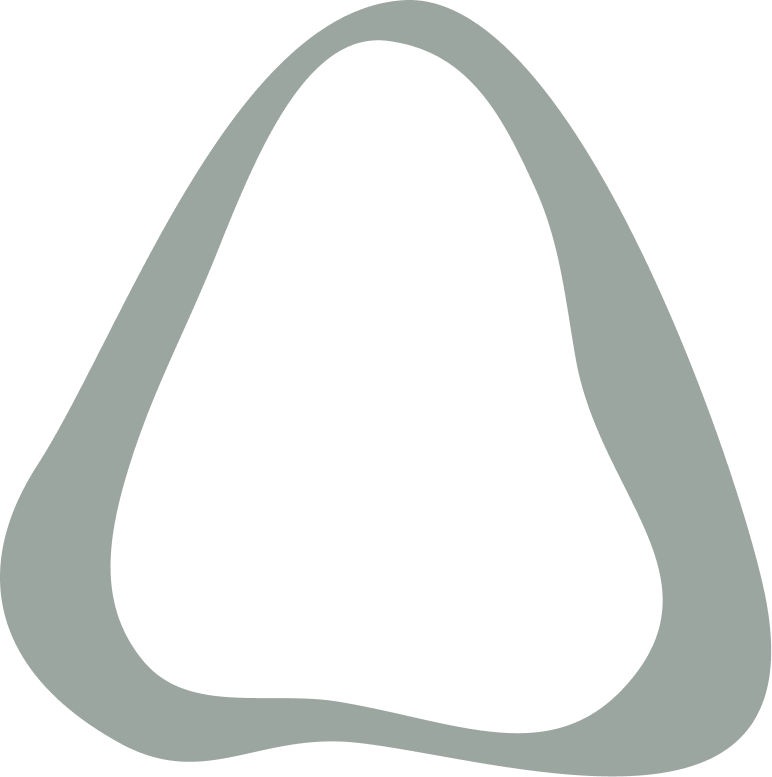 An abstract, asymmetrical shape with a thick gray outline and a black interior.