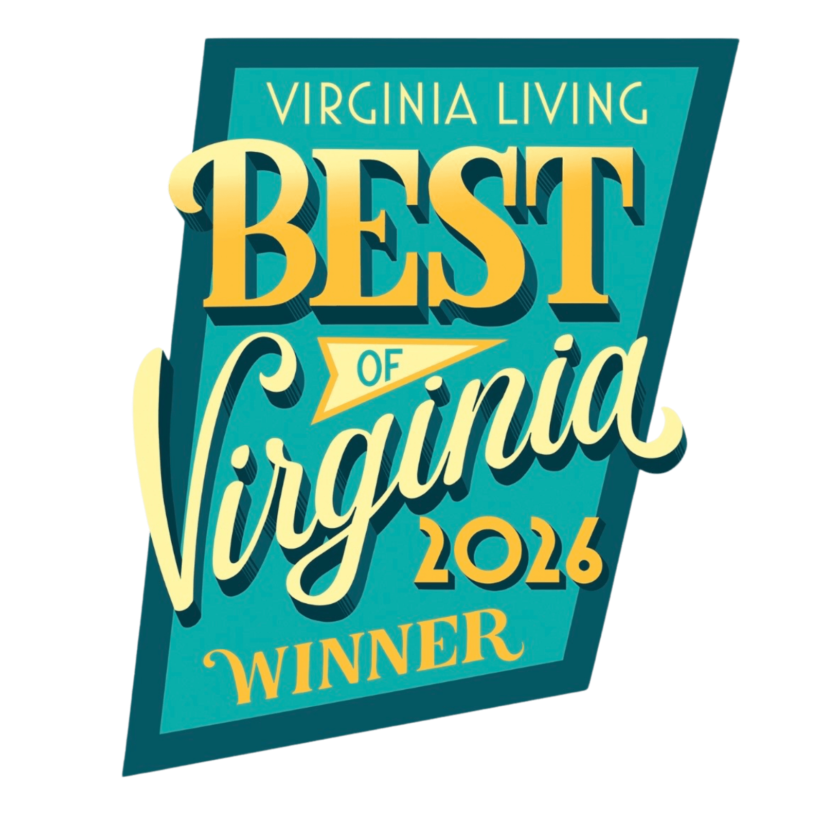 Logo design for the Virginia Living Best of Virginia 2026 Winner event with colorful stylized text.