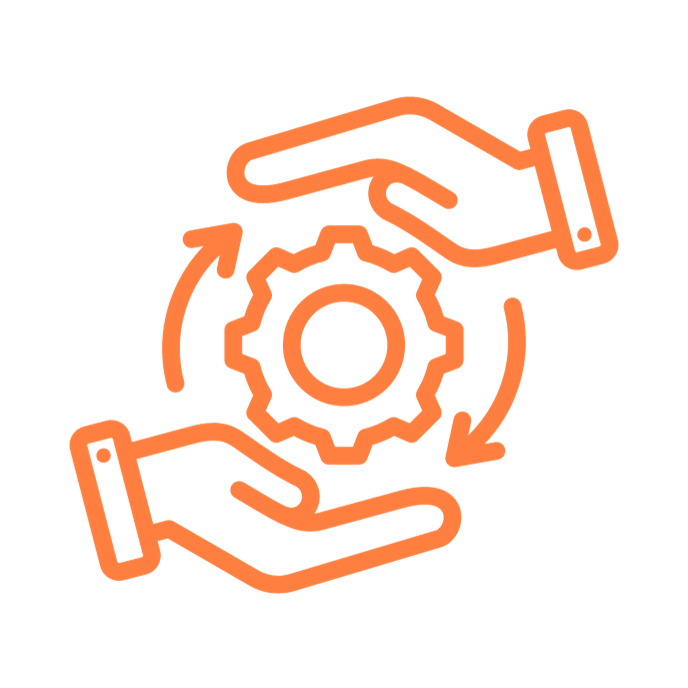 Illustration of two hands and a gear with circular arrows